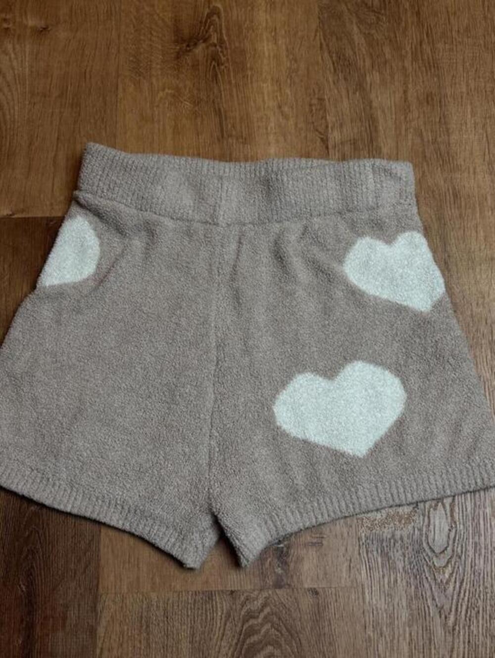 plush heart shorts tan white lounge cute coquette